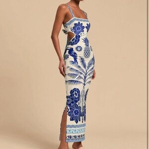 Blue Floral Cutout Maxi Dress- XS, NEW WITH TAGS